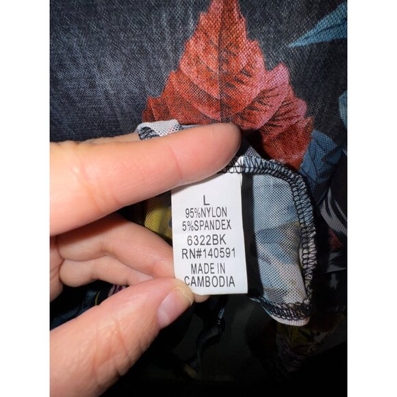 CQ By CQ Floral Long Sleeve Bodysuit Nylon/Spandex Large Sexy Sheer Stretch Cute - Picture 5 of 6